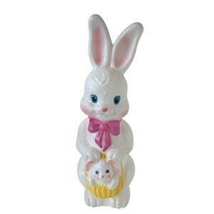 Empire 22" Standing Easter Bunny Rabbit Blow Mold, Basket with Baby, 1995